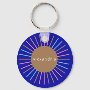 Personalized Name Boho Sun Blue Keychain