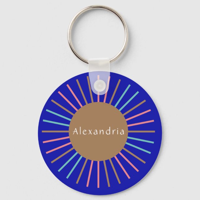 Personalized Name Boho Sun Blue Keychain (Front)