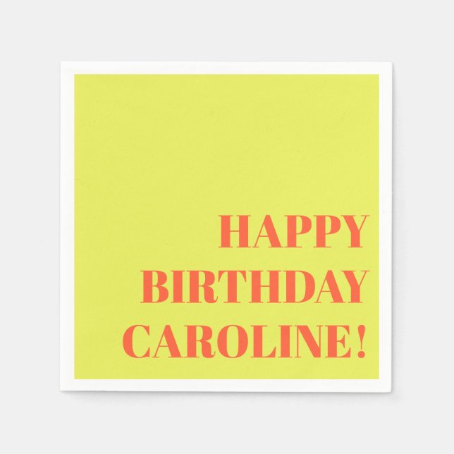 Personalized Name Bold Chartreuse Modern Birthday Napkin (Front)
