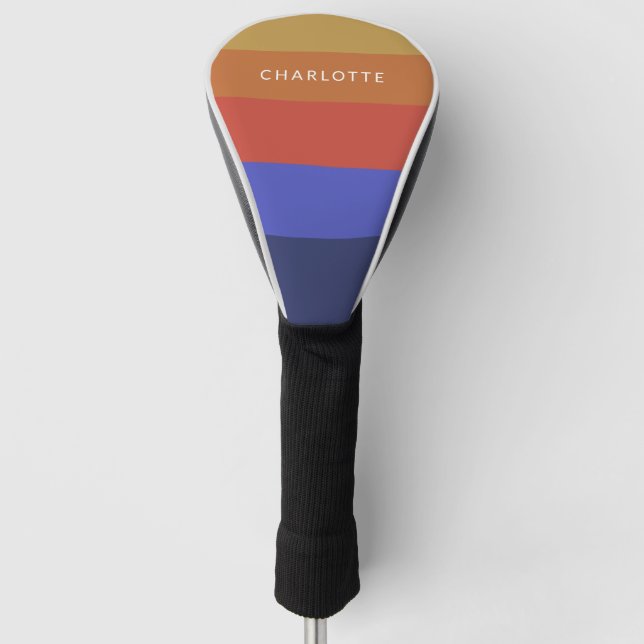 Personalized Name Bold Colourful Stripes Golfer Golf Head Cover (Front)