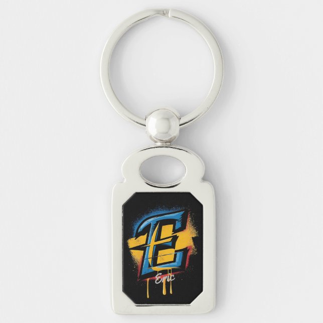 Personalized Name Bold Graffiti Initial "E" Keychain (Front)