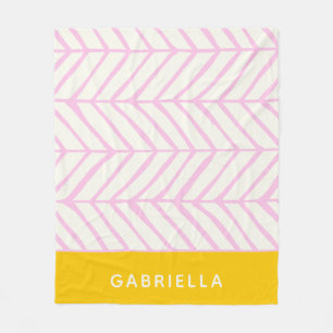 Personalized Name Bold Pink Yellow Chevron Lines Fleece Blanket