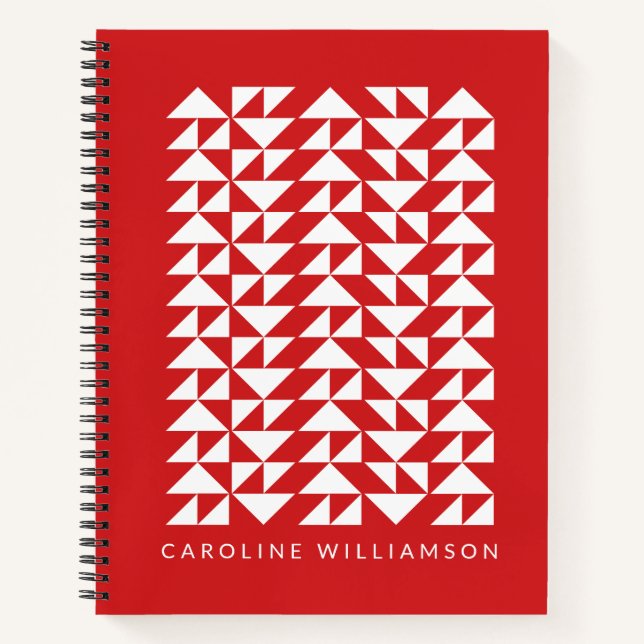Personalized Name Bold Red Geometric Modern Notebook (Front)