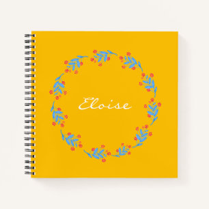 Personalized Name Bold Yellow Floral Writers Notebook