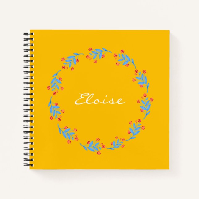 Personalized Name Bold Yellow Floral Writers Notebook (Front)