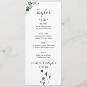 Personalized Name Botanical Greenery leaves Menu