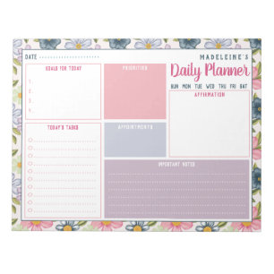 Personalized Name Botanical Pattern Daily Planner Notepad