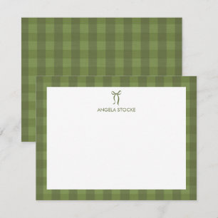 Personalized Name Bow Green Gingham Card