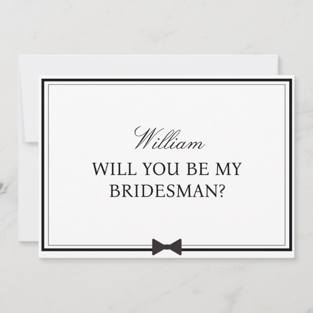 Personalized Name Bowtie Bridesman Proposal Card (Front)