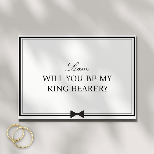 Personalized Name Bowtie Ring Bearer Proposal Card (This minimalist ring bearer card, with a chic bowtie design, is perfect for formal weddings.)