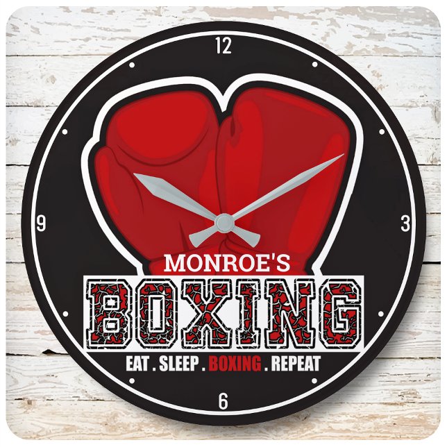 Personalized NAME Boxer Boxing Glove Prize Fighter Large Clock (Creator Uploaded)