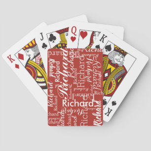 Personalized name brick-red playing cards