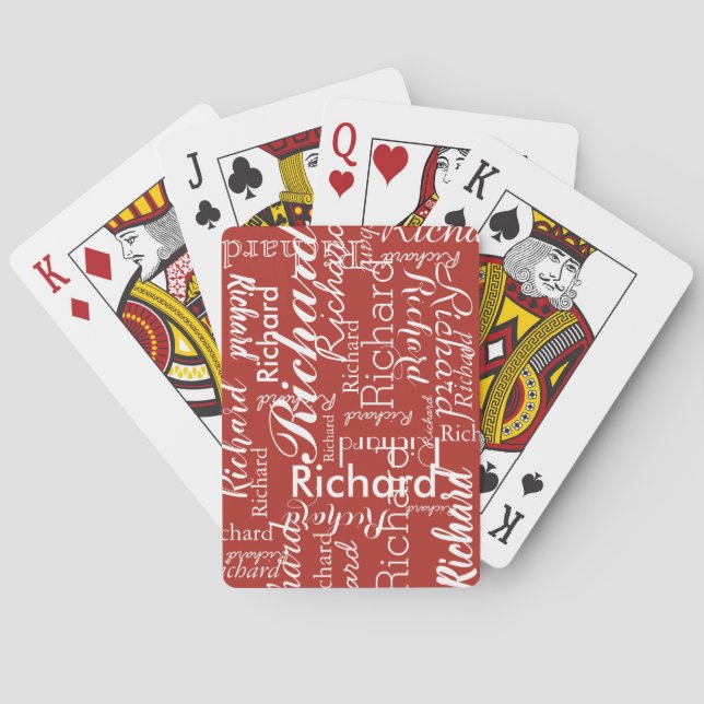 Personalized name brick-red playing cards (Back)