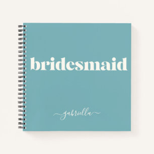 Personalized Name Bridesmaid Elegant Teal Blue Notebook