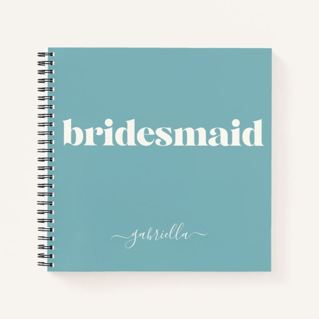 Personalized Name Bridesmaid Elegant Teal Blue Notebook (Front)
