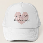 Personalized name bridesmaid hat for wedding party<br><div class="desc">Personalized name trucker hat for bride and bridesmaids . Vintage heart icon with name or monogram initial letters and stylish script typography. Cute wedding party favour caps for guests, friends and family. Make your own for bride to be and bride's entourage; brides maid, maid of honour, flower girl, matron of...</div>