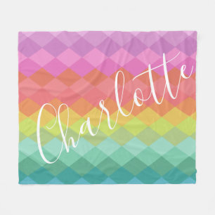 Personalized Name Bright Colourful Rainbow Geometr Fleece Blanket