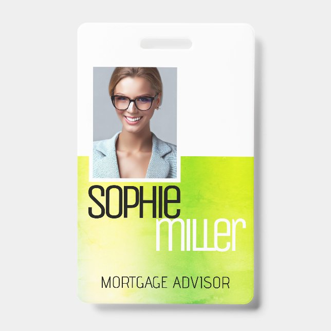 Personalized Name Bright Green Watercolor Stylish Badge (Front)