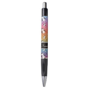 Personalized name bright rainbow glitter penguins pen
