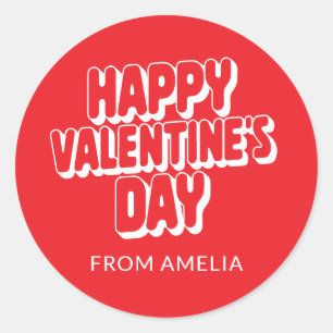 Personalized Name Bright Red Valentine's Day From Classic Round Sticker