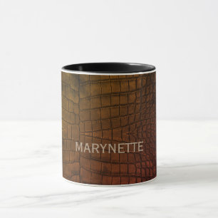 Personalized Name Brown Alligator Texture Print Mug