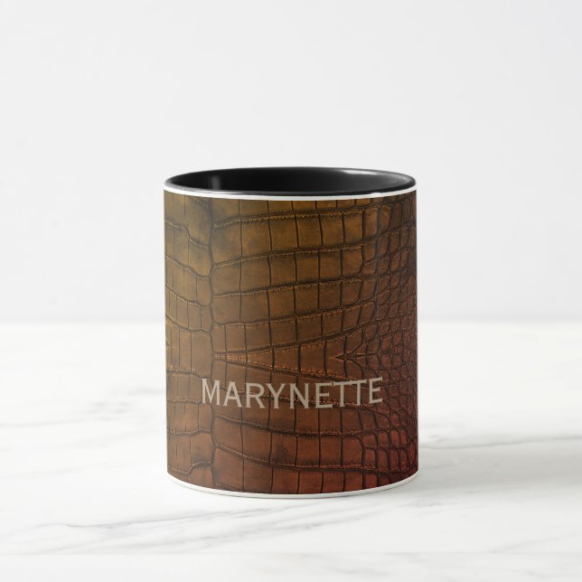 Personalized Name Brown Alligator Texture Print Mug (Center)