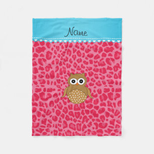 Personalized name brown owl pink leopard fleece blanket
