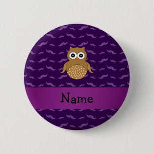 Personalized name brown owl purple moustaches 2 inch round button