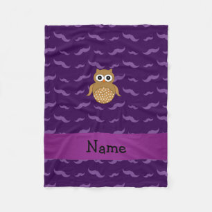 Personalized name brown owl purple moustaches fleece blanket