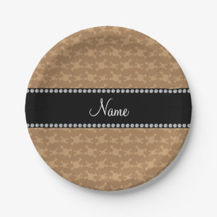 Personalized name brown skulls pattern paper plate