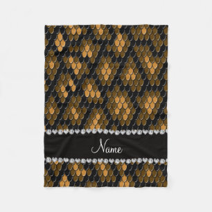 Personalized name brown snake skin pattern fleece blanket