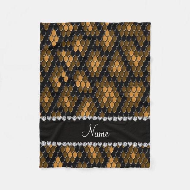 Personalized name brown snake skin pattern fleece blanket (Front)