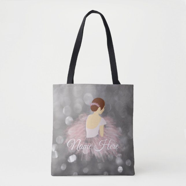 Personalized Name Brunette Ballerina Dancer Tote Bag (Front)