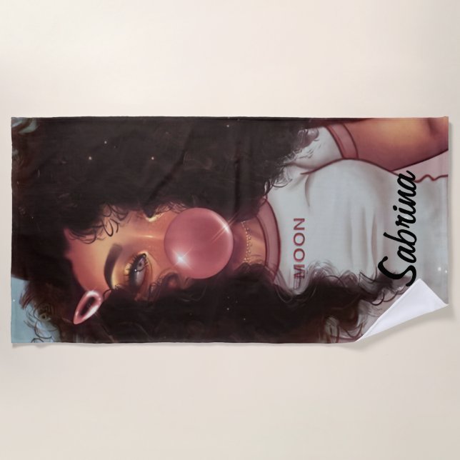 Personalized Name Bubble Black Girl Beach Towel (Front)