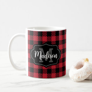 Personalized Name Buffalo Plaid Monogram Mug