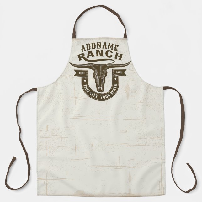 Personalized NAME Bull Steer Skull Western Ranch Apron (Front)