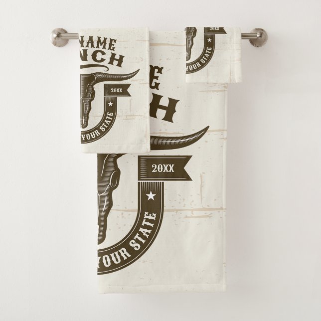 Personalized NAME Bull Steer Skull Western Ranch Bath Towel Set (Insitu)