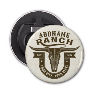 Personalized NAME Bull Steer Skull Western Ranch Bottle Opener