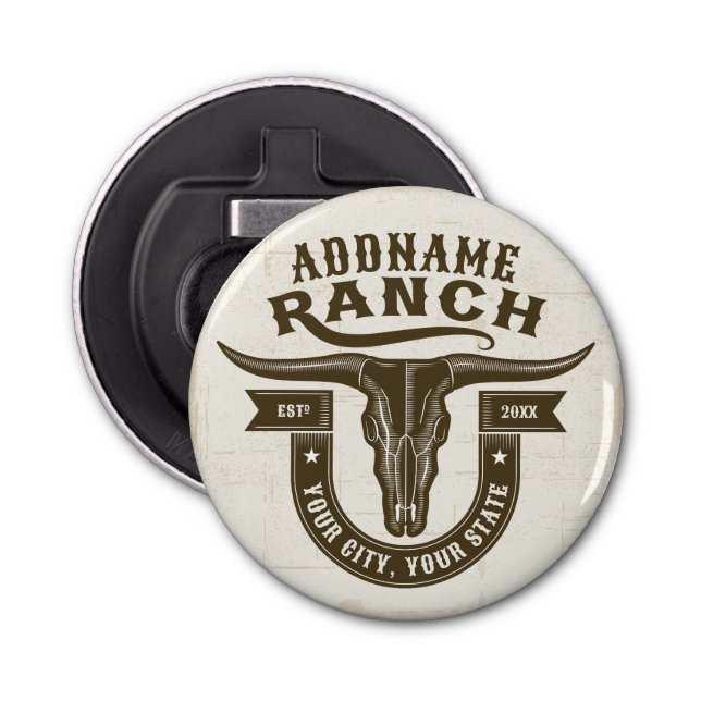 Personalized NAME Bull Steer Skull Western Ranch Bottle Opener (Front)
