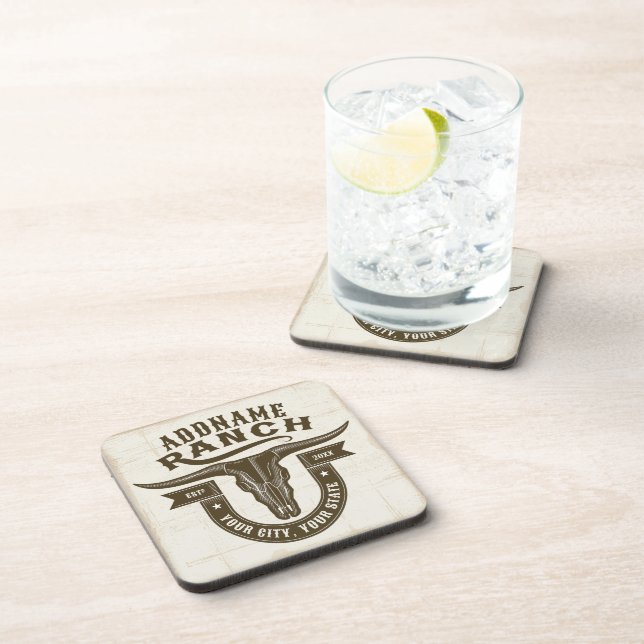 Personalized NAME Bull Steer Skull Western Ranch Coaster (Right Side)