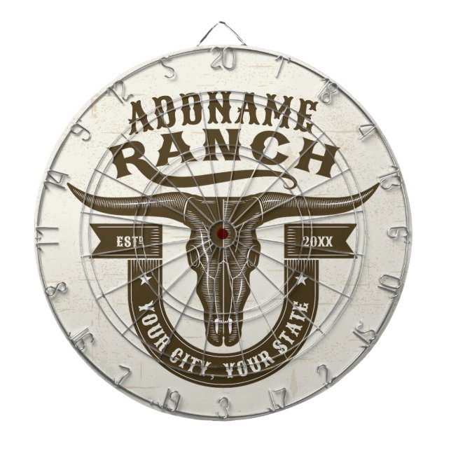 Personalized NAME Bull Steer Skull Western Ranch Dartboard (Front)