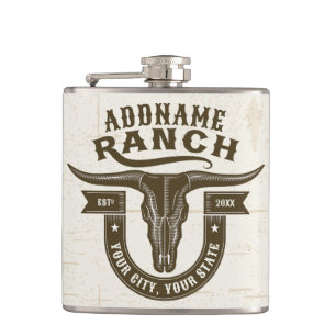 Personalized NAME Bull Steer Skull Western Ranch Hip Flask