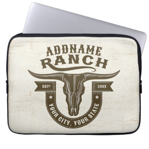 Personalized NAME Bull Steer Skull Western Ranch Laptop Sleeve