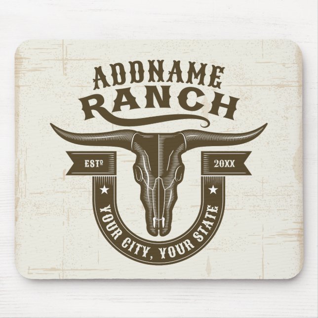 Personalized NAME Bull Steer Skull Western Ranch Mouse Pad (Front)