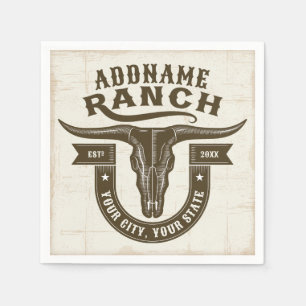 Personalized NAME Bull Steer Skull Western Ranch Napkin