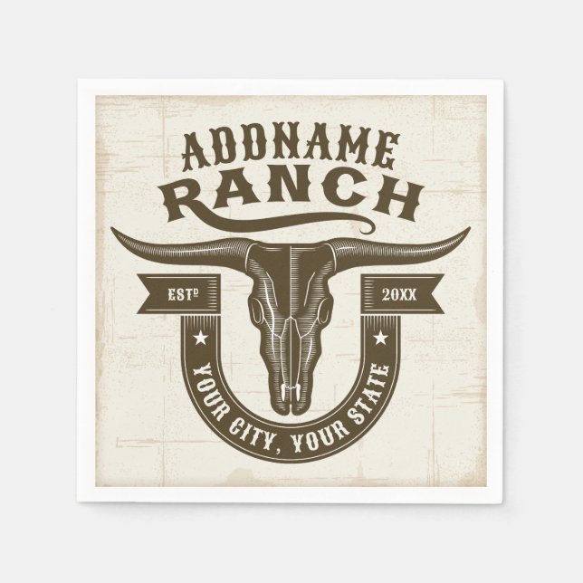 Personalized NAME Bull Steer Skull Western Ranch Napkin (Front)
