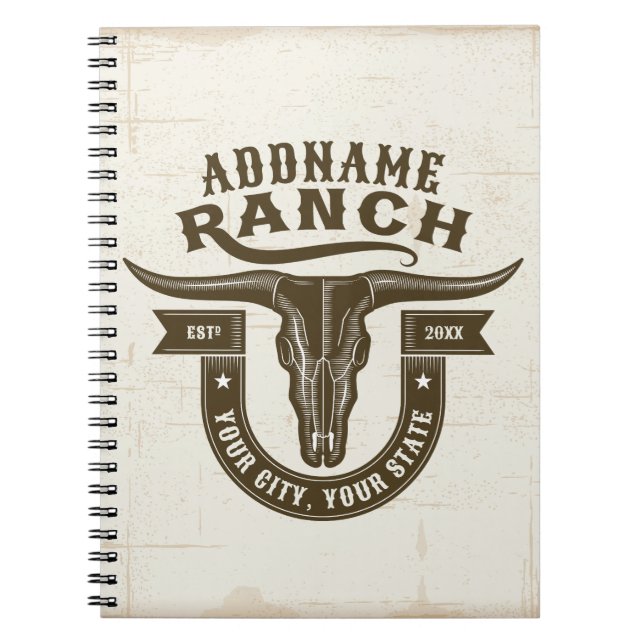 Personalized NAME Bull Steer Skull Western Ranch Notebook (Front)