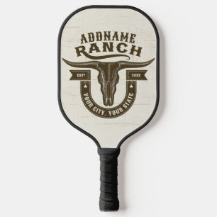 Personalized NAME Bull Steer Skull Western Ranch Pickleball Paddle
