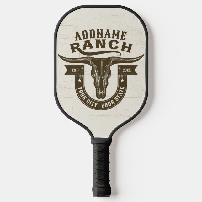 Personalized NAME Bull Steer Skull Western Ranch Pickleball Paddle (Front)