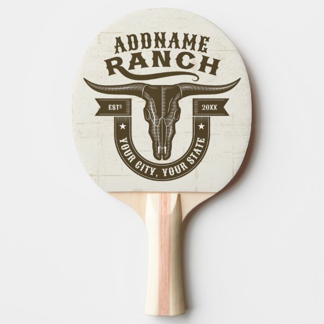 Personalized NAME Bull Steer Skull Western Ranch Ping Pong Paddle (Front)